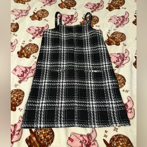 Colorful Planet Tweed Plaid Black and White Kids Casual Dress